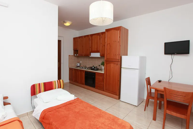 The living area of the one-bedroom apartment
