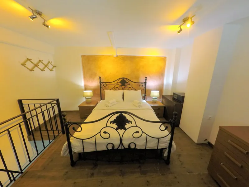 The living area of the split-level apartment
