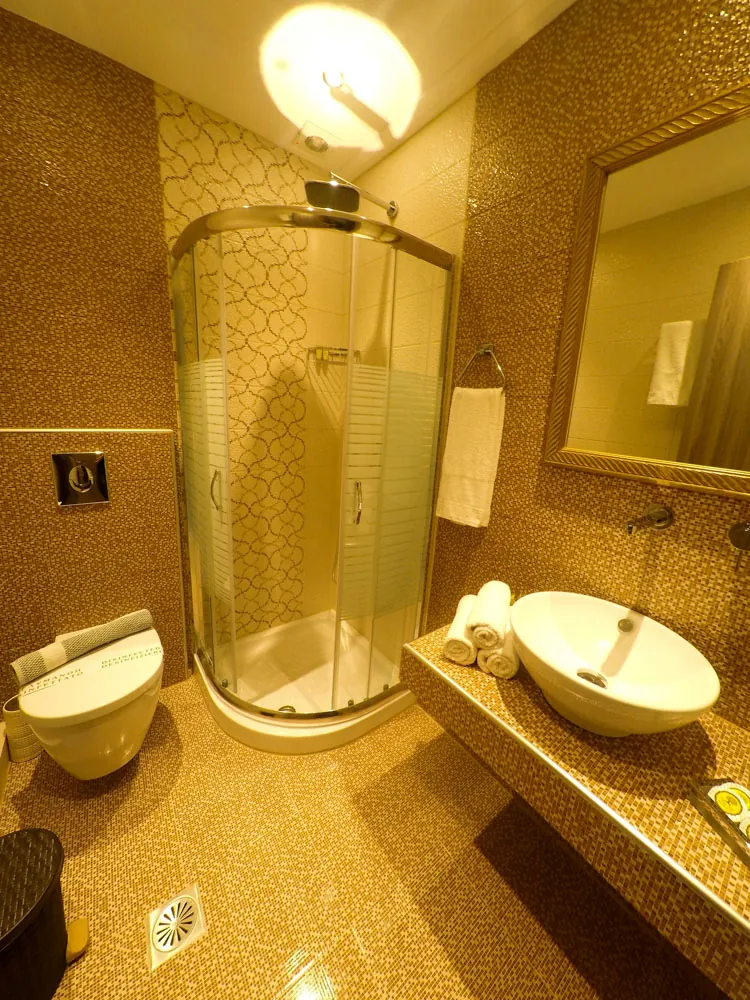 The shower in the split-level apartment